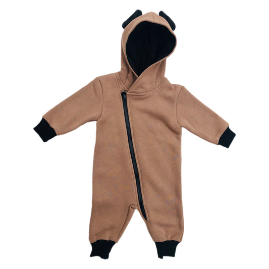 Cute Baby Boy Jumpsuit Hooded with Animal Ears. Brown