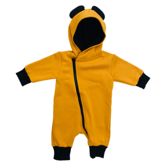 Cute Baby Unisex Jumpsuit Hooded with Animal Ears. Mustard