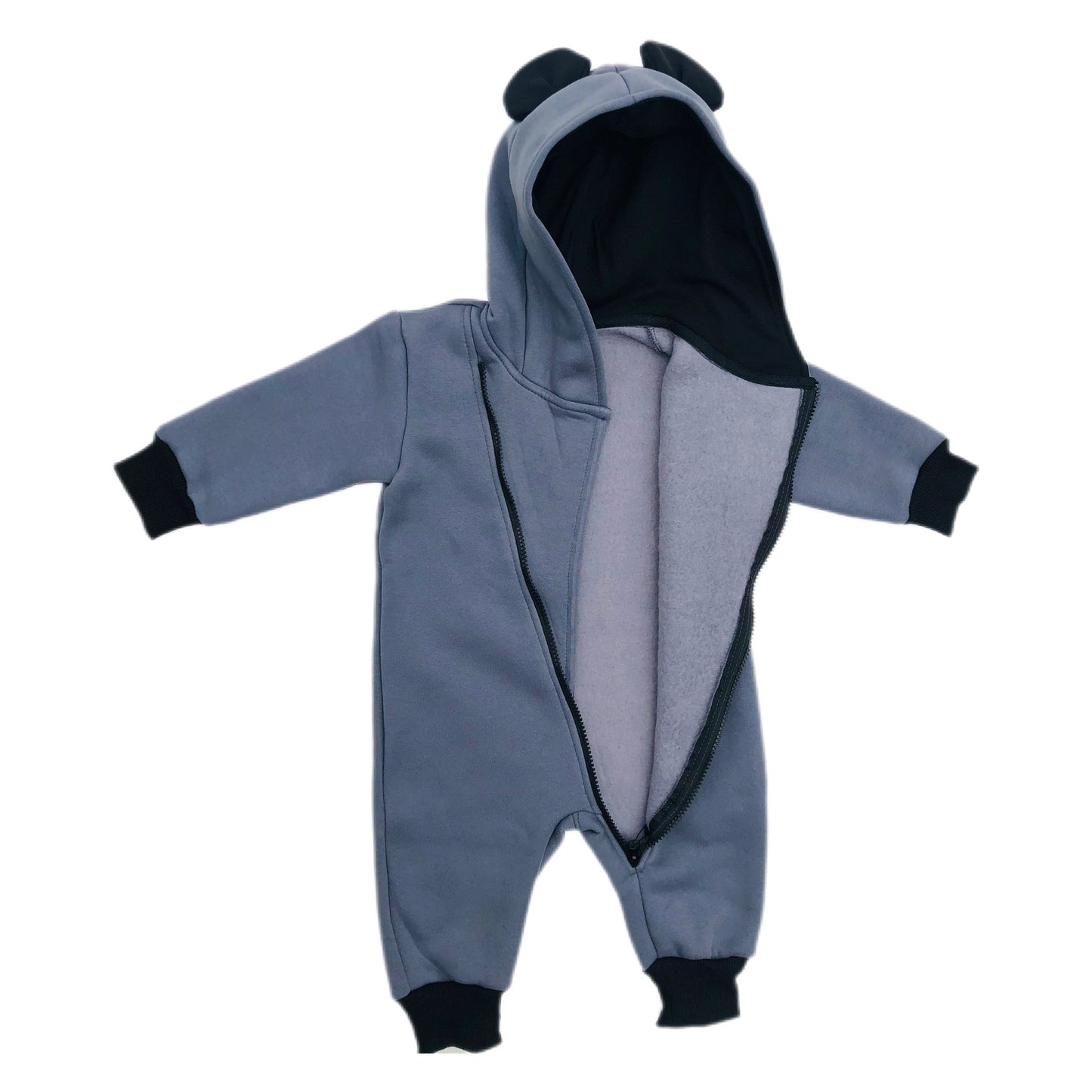 Cute Baby Jumpsuit Hooded with Animal Ears. Dark Gray