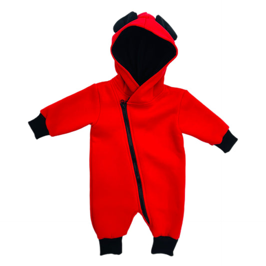 Cute Baby Girl Jumpsuit Hooded with Animal Ears. Red