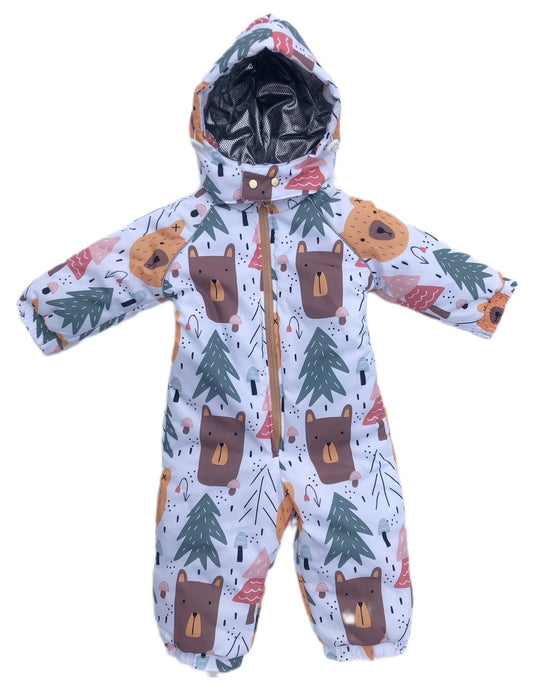 Baby Unisex Winter Bodysuit. Christmas trees and bears patterned