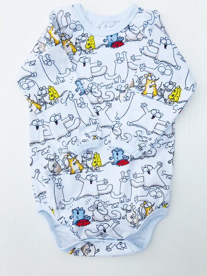 Baby Bodysuit. Funny Cat and Mice patterned