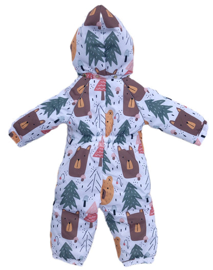 Baby Unisex Winter Bodysuit. Christmas trees and bears patterned