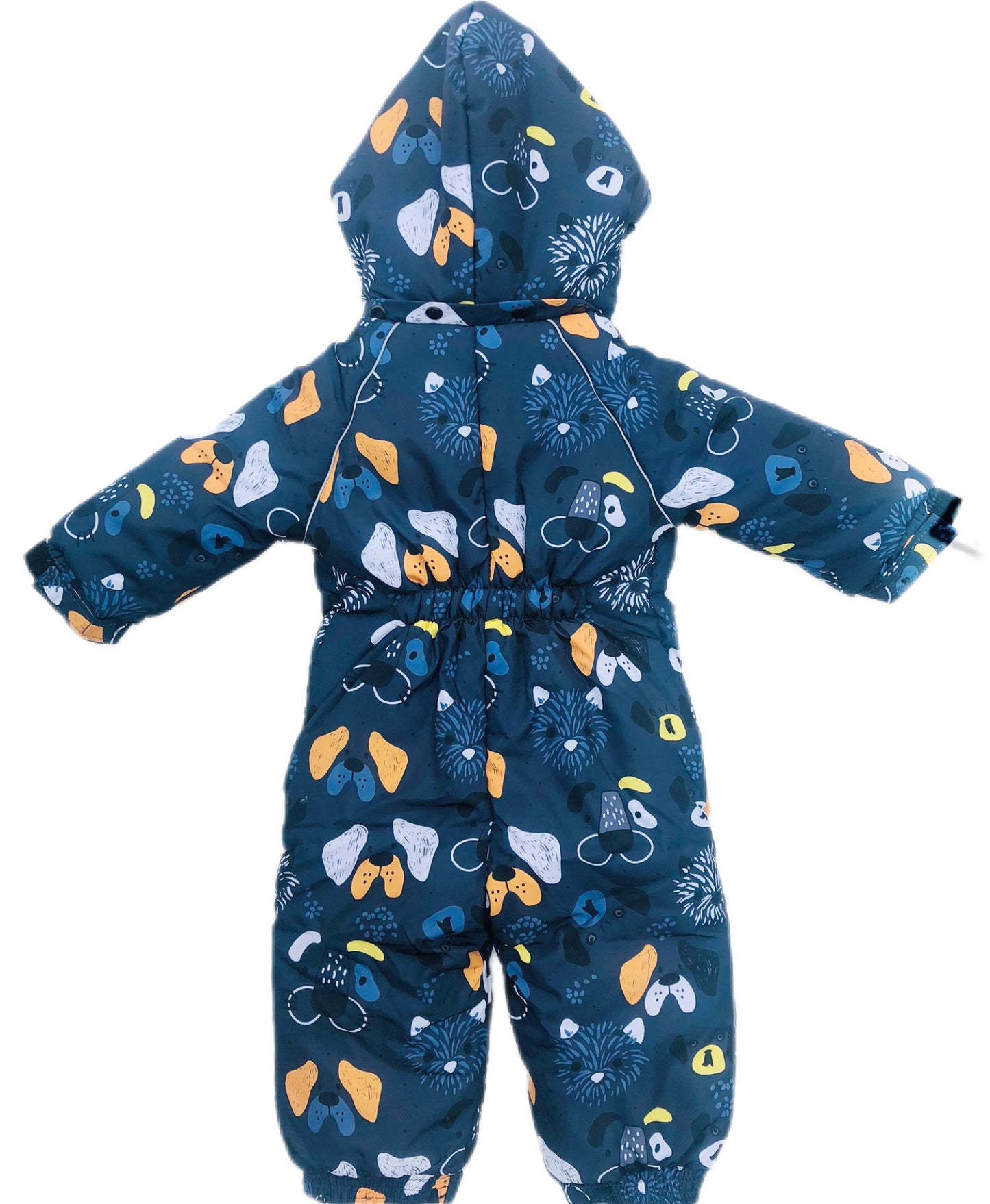 Blue Toddler Winter Coverall with Hood. Dogs noses patterned