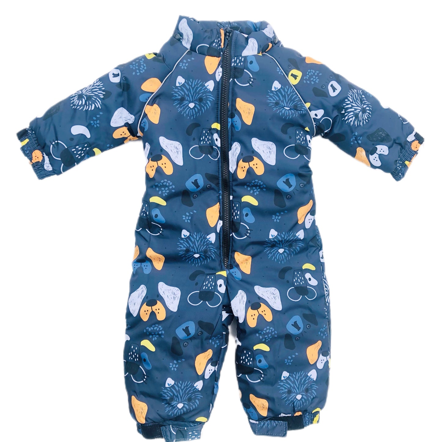 Blue Toddler Winter Coverall with Hood. Dogs noses patterned