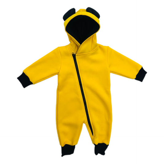Cute Baby Unisex Jumpsuit Hooded with Animal Ears. Yellow