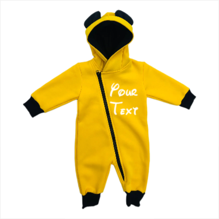 Cute Baby Unisex Jumpsuit Hooded with Animal Ears. Yellow