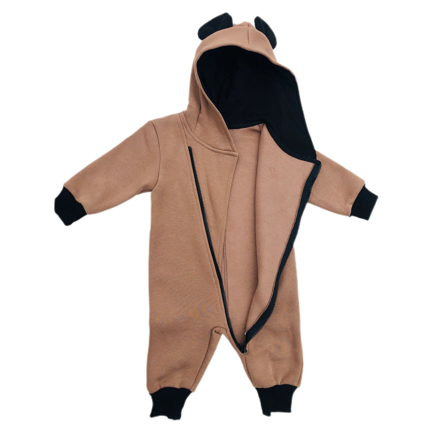 Cute Baby Boy Jumpsuit Hooded with Animal Ears. Brown