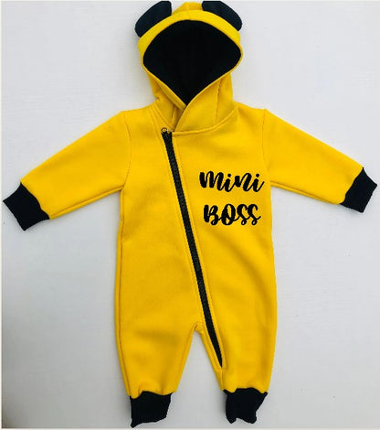 Cute Baby Unisex Jumpsuit Hooded with Animal Ears. Yellow