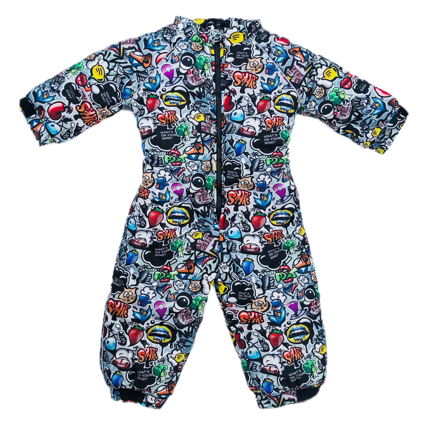 Unisex Toddler Winter Bodysuit with Hood. Megapolis motley stuff patterned