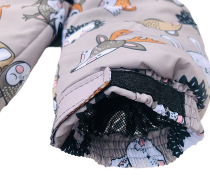 Unisex Toddler Winter Coverall with Hood. Animals heads patterned