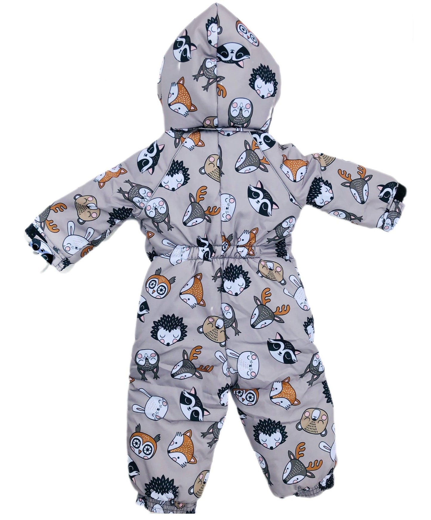 Unisex Toddler Winter Coverall with Hood. Animals heads patterned