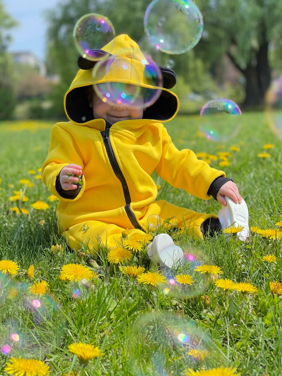 Cute Baby Unisex Jumpsuit Hooded with Animal Ears. Yellow