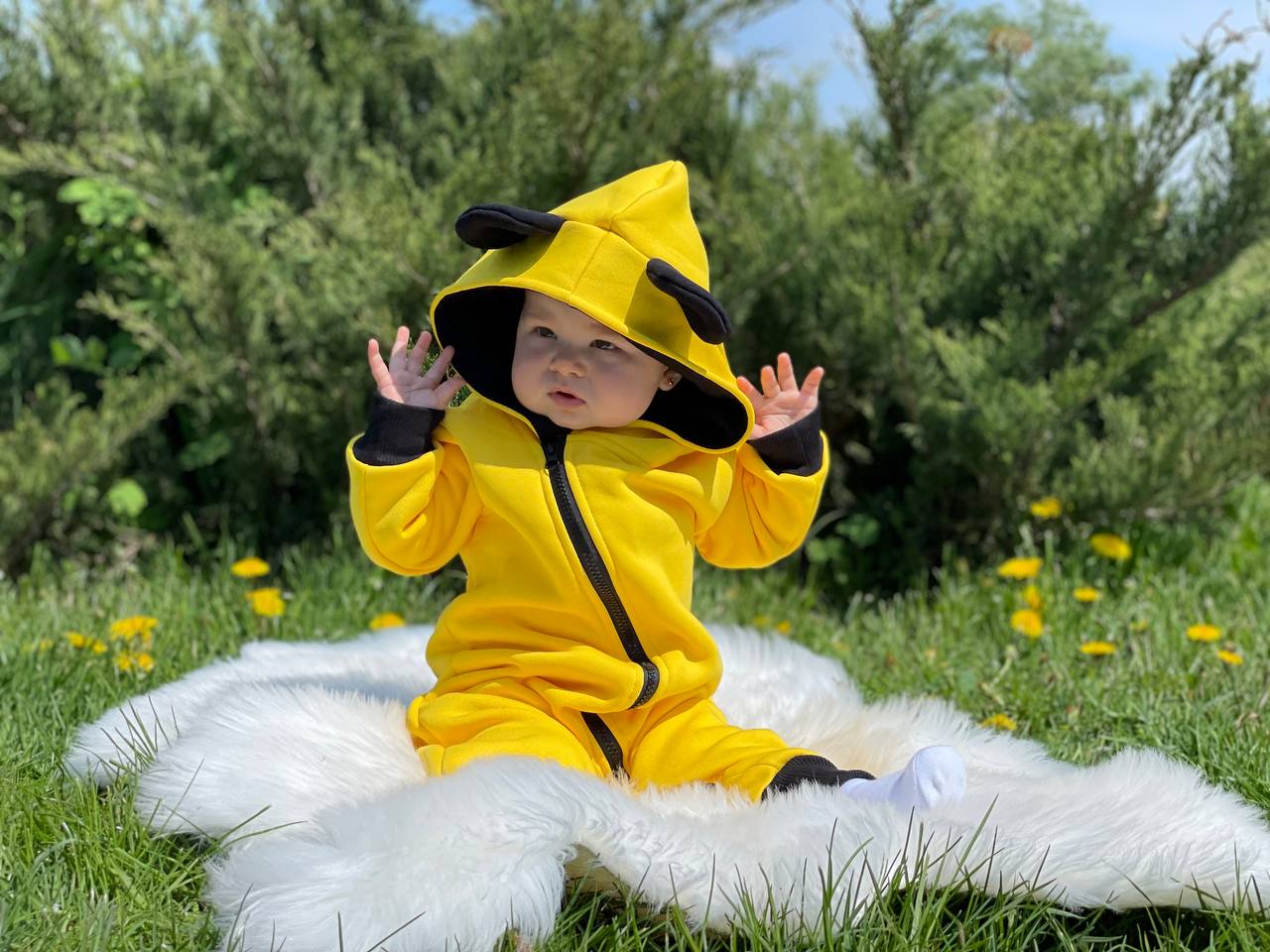 Cute Baby Unisex Jumpsuit Hooded with Animal Ears. Yellow